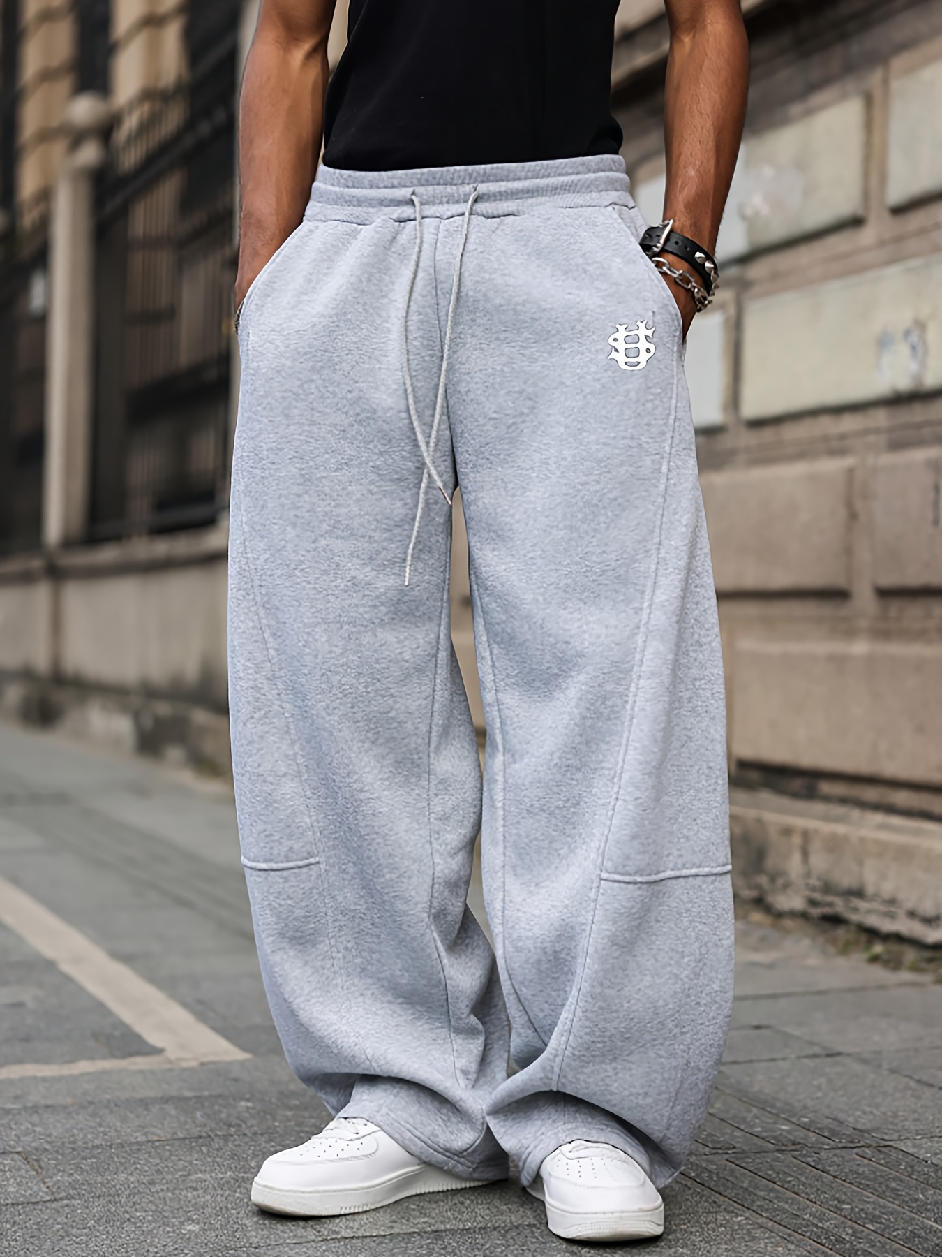 mens streetwear wide leg sweatpants dollar logo loose fit Temu