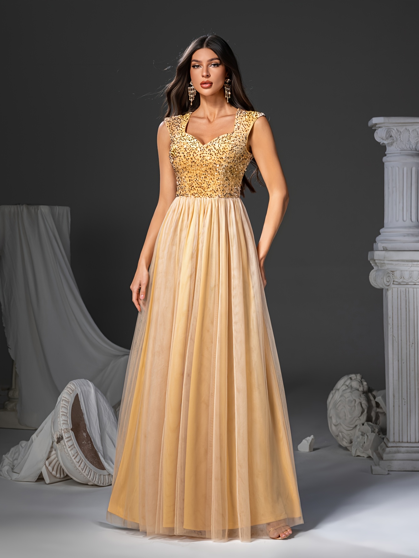 robe soirée manches à col tulle 2025 robe longue Temu Switzerland