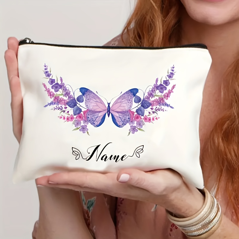TEMU 1pc Customizable Name Personalized Pattern Makeup Bag, - Polyester Zipper Cosmetic Bag, Non- Toiletries Storage Bag - Unscented, Suitable For
