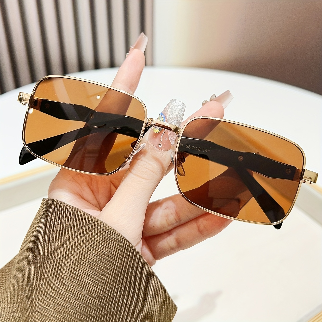 Small Men's Square Gold Sunglasses Square Frame Sunglasses In