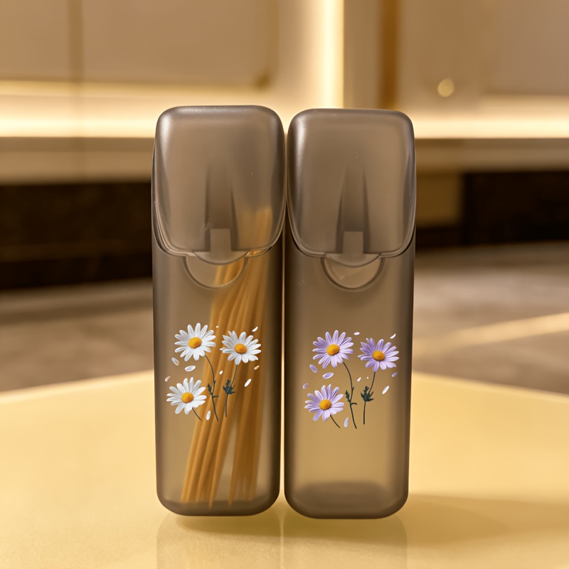 TEMU 2 pezzi, scatola portaoggetti portatile grigio in stile moderno, colori di piccoli margherita con porta stuzzicadenti a , stuzzicadenti, filo