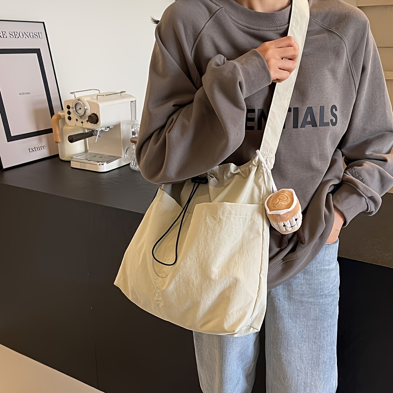 

Simple Drawstring Shoulder Bag, Large Capacity Tote Bag, Casual Crossbody Bag For Travel Sport School
