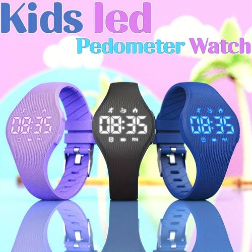 bunte kinder schrittzähler uhr mit uhrzeiten/vibrations- , schritt, , kalorien - digitalanzeige, usb wiederaufladbarer akku, ip67 wasserdicht