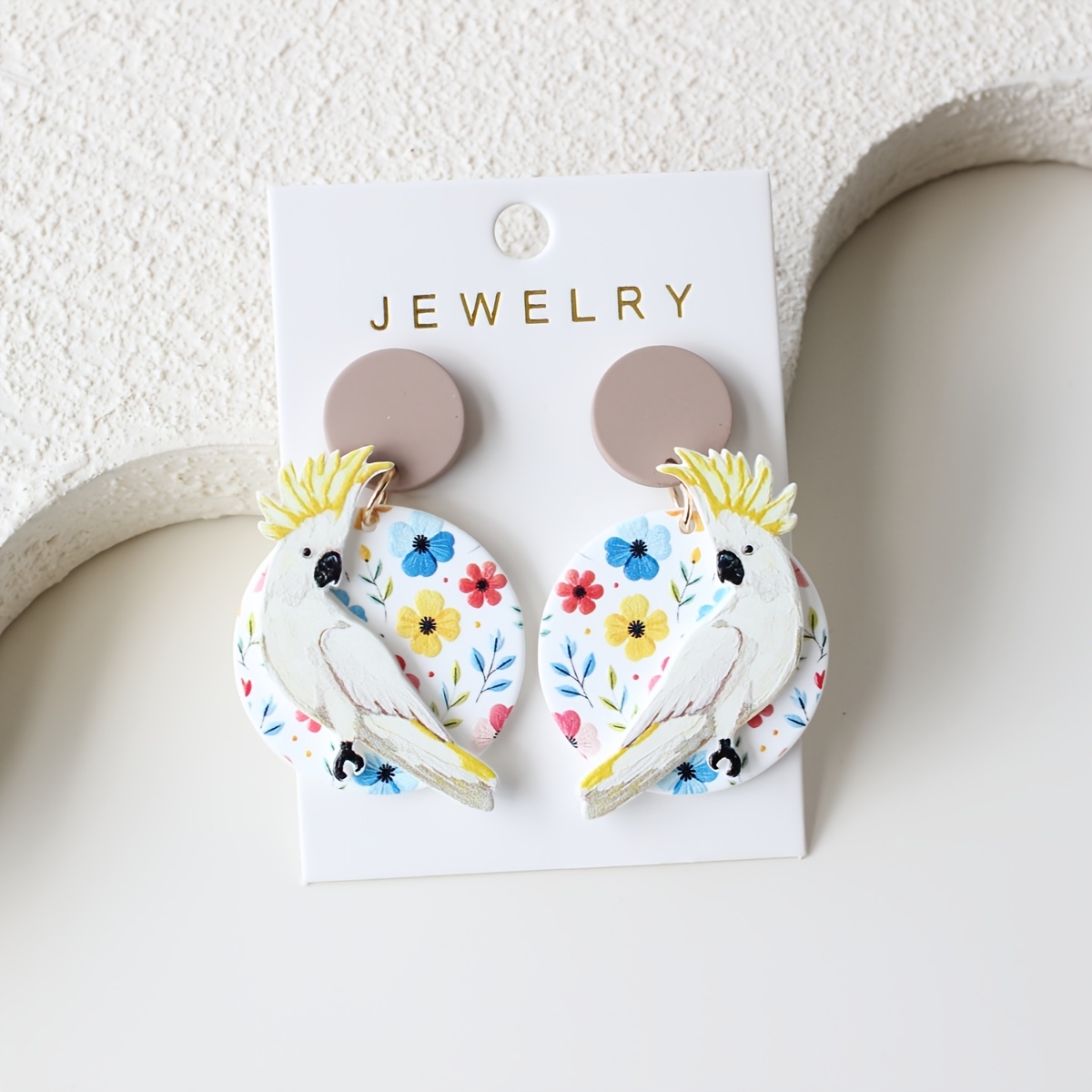 TEMU 1 Pair Of Classic Round Acrylic Sunflower And Cockatiel Floral Drop Earrings For Women, Elegant And Cute, Suitable For Vacation, Parties,