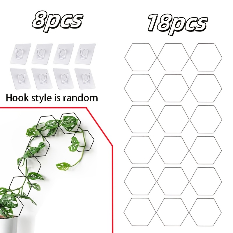 E-shop 1 Set mit 26 Kettengitter-Blumenstäben, 18 geometrische Metall-Pflanzenständer und 8 Haken, Pflanzenständer für den Innenbereich,