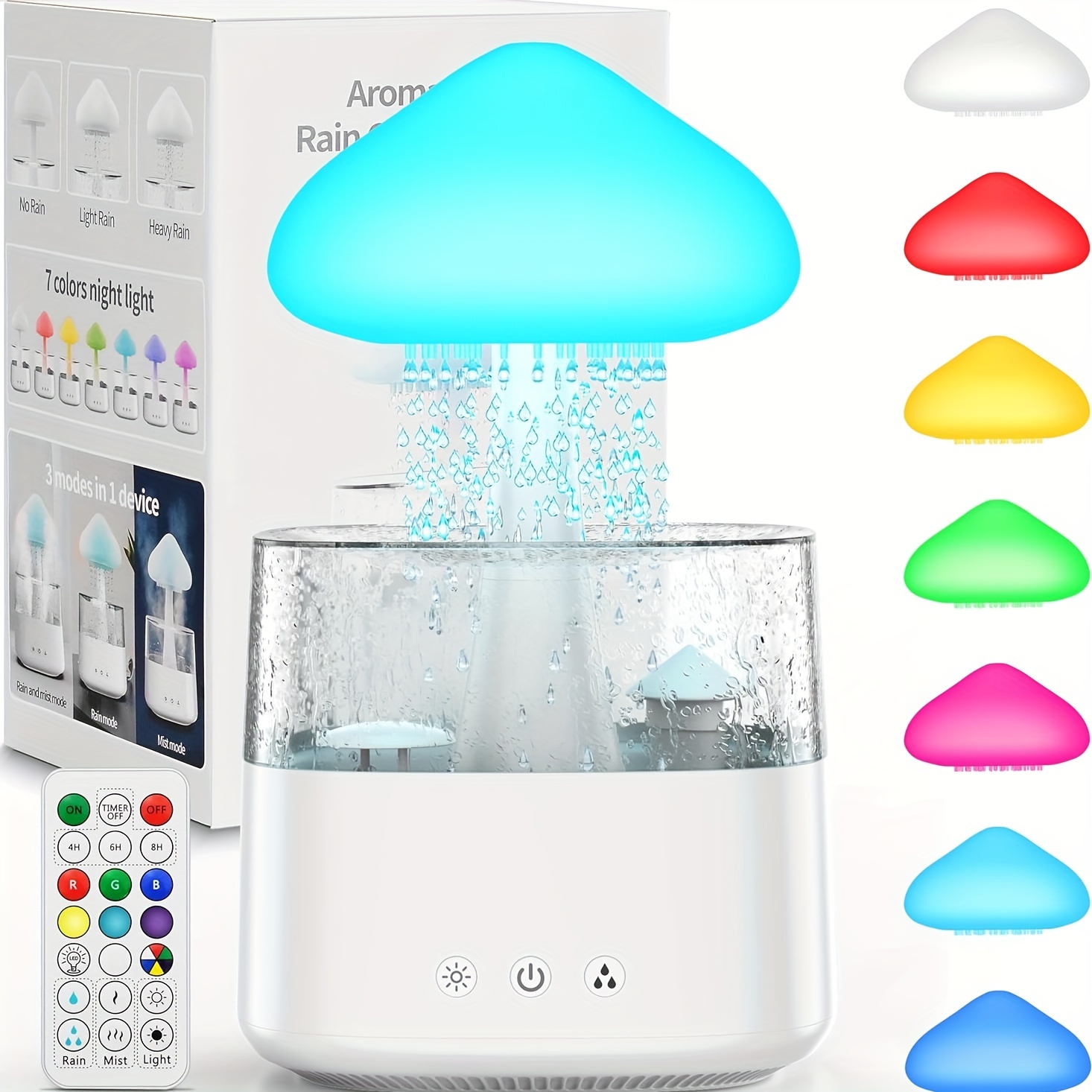 

1pc Rain Cloud Humidifiers 450ml Water Drip Mushroom Humidifiers With Remote Control 7 Colors Mood Light Air Humidifier White Noise Raindrop Humidifiers For Bedroom