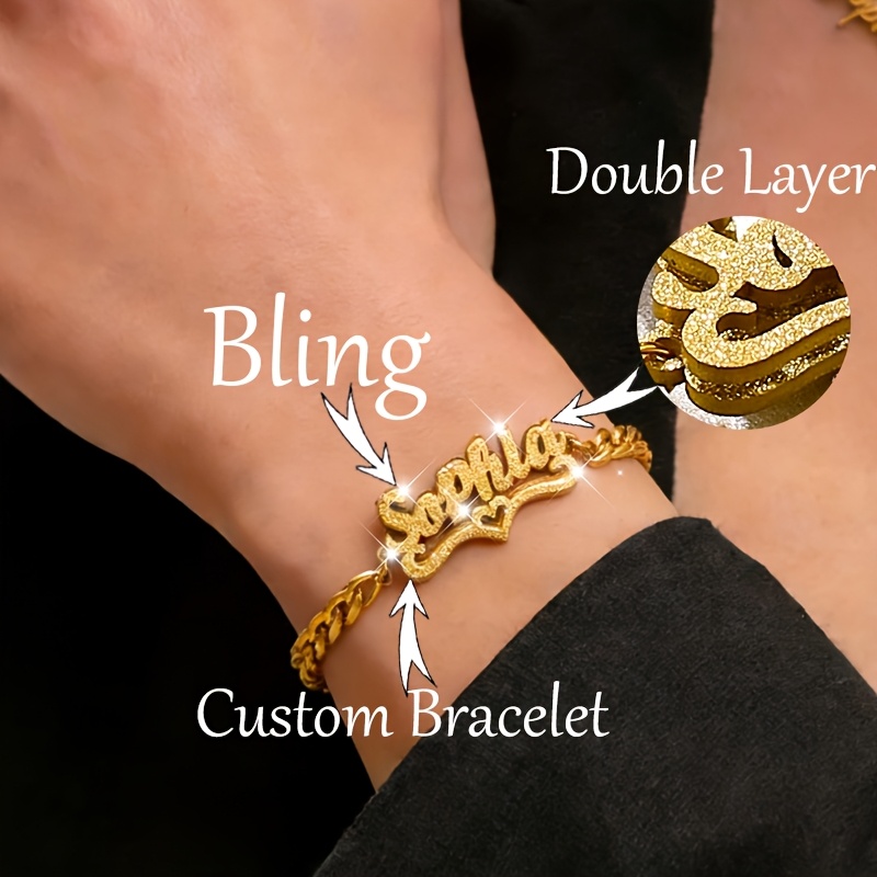 Custom Frosted Name Bracelet, Heart-shaped Couple Gift