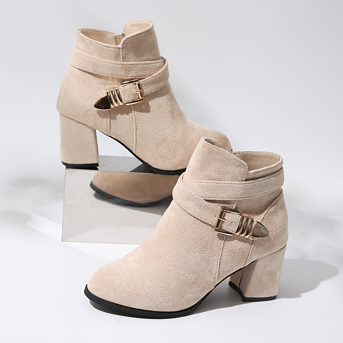 TEMU A Pair Of Vintage Women's Short Boots With A Chubby Heel, Pointed Toe, And Side Zipper, Providing A 6.5cm Height, Women Shoes