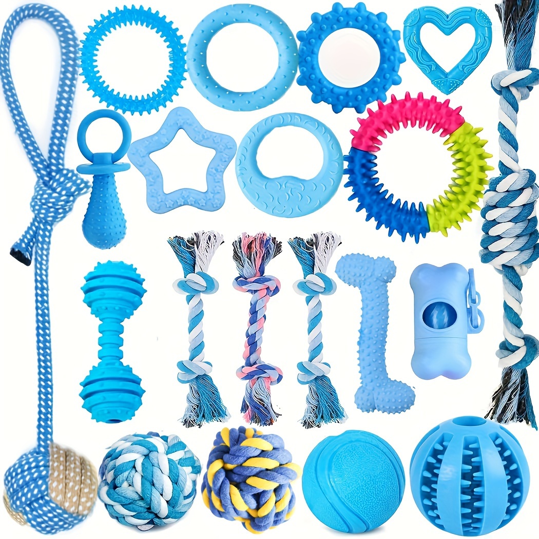 

20 Packs Puppy Chew Toys - Dog Teething Toys For Puppies, Puppy Toys Teething Rings And Ropes, Blue Rubber Toy Bundle For Small Dogs, Cute Interactive Dog Balls For Small Breed Christmas Gift