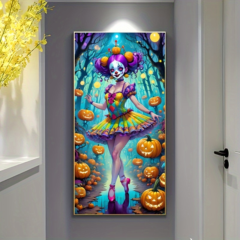 

Halloween Diamond Painting Kit For Adults, 5d Full Round Design Acrylic Mosaic Art, 40x70cm Wall Decor Craft - Pumpkin Clown Pattern