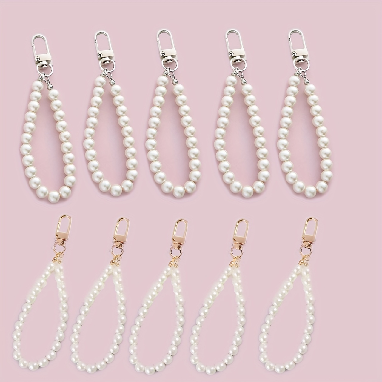 TEMU 10pcs Pearl Acrylic Keychain Set With Lobster Clasp - Elegant Wristlet For Keys & Wallets, Perfect Birthday Gift For Women