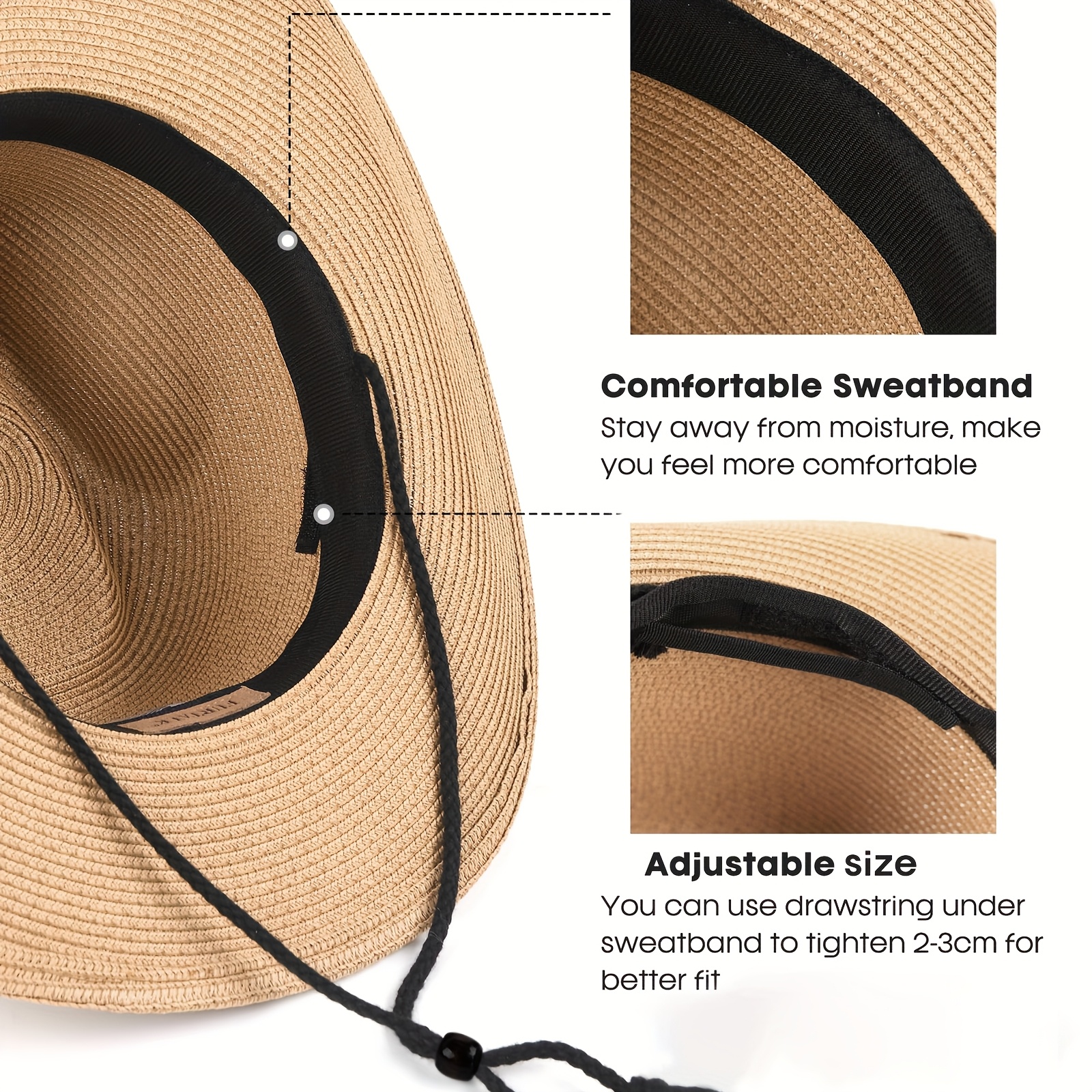 Western Cowboy Sun Hat UPF 80+ Lightweight Breathable Adjustable Wind Lanyard Women Straw Sun Hat Wide Brim Western Cowboy Cowgirls Style  main image 4