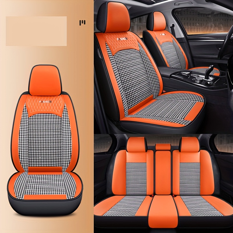 

5-seat Car Seat Covers, Wear-resistant Comfortable Pu Leather + Linen Seat Cover, Car Seat Cushion, 4 Seasons Universal Fully Wrapped Seat Protector