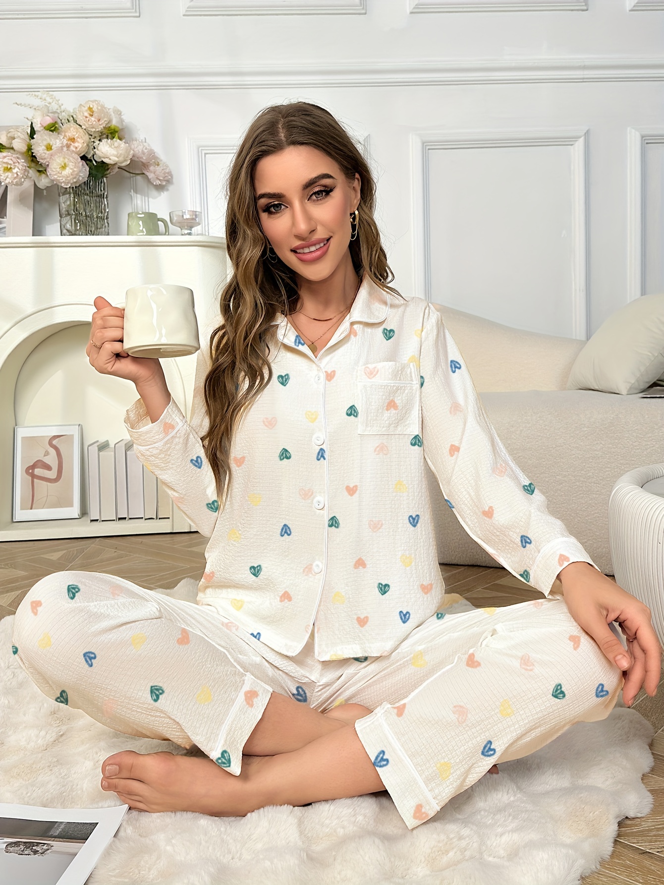 Heart print pajama set sale