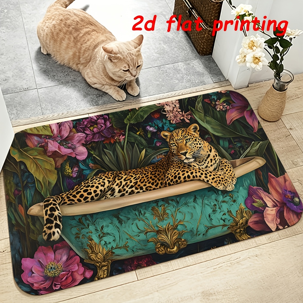 TEMU 2d Flat Printing Doormat, 1pc New Luxury Leopard Print Floor Mat At The Entrance, Floor Mat - Machine Washable With Absorption, Suitable For Use