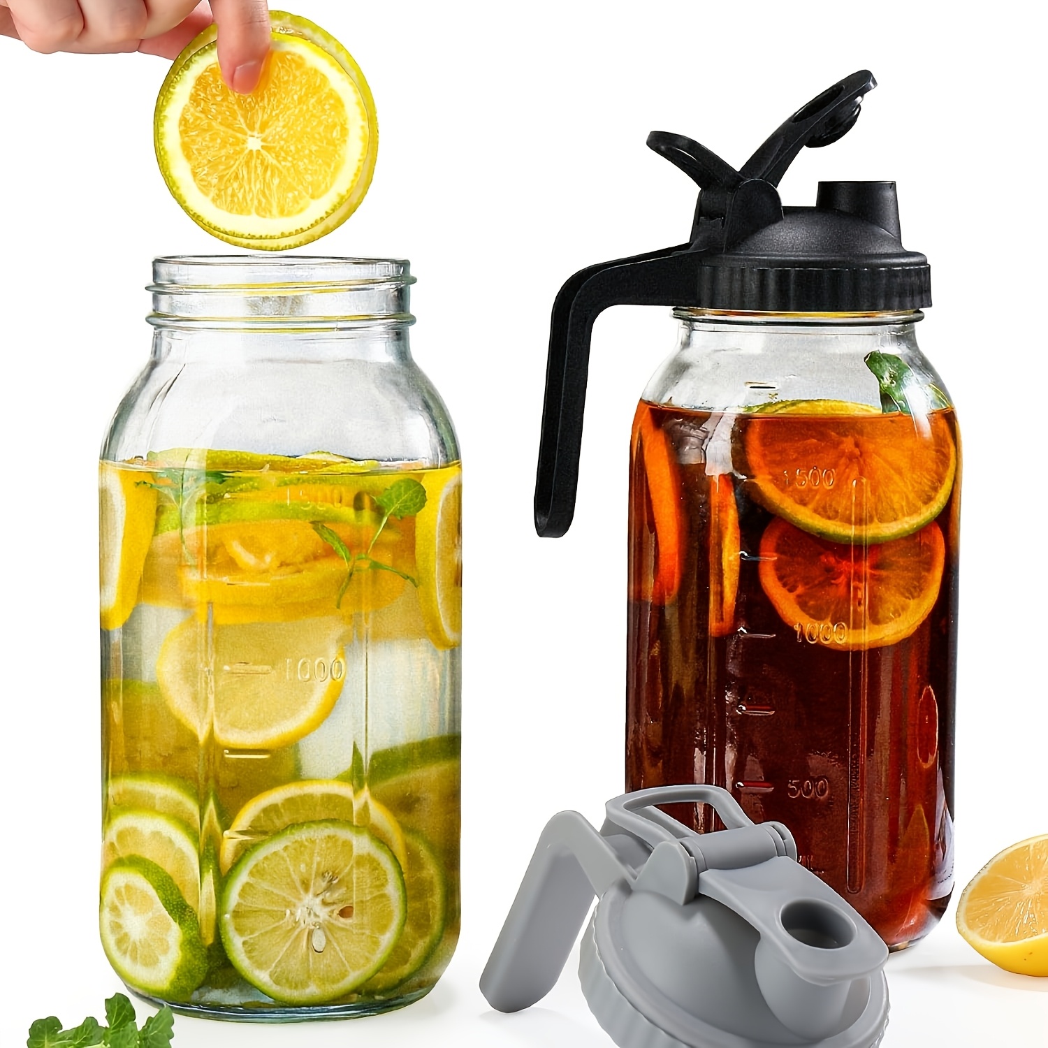 TEMU 2pcs 64 Ounce Glass Mason Jar Kettle With Lid And Handle, Outdoor Kettle, Refrigerator Ice Tea Kettle, Used For Making Cold Coffee, Dipping Water, , Iced Tea, And Other Homemade Beverages