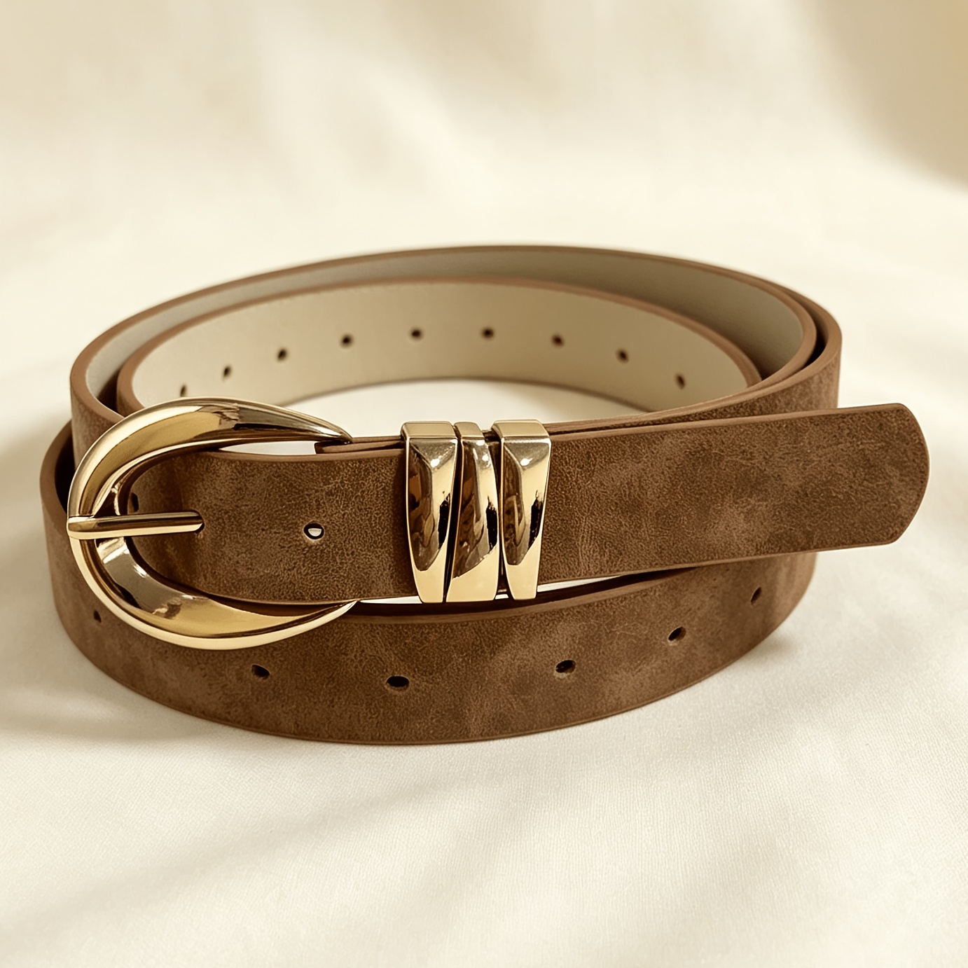 TEMU 1pc Women's Belt With Metal Multi-ring Retro Y2k Bohemian Style Brown Dress Jeans Casual All-match Party Use