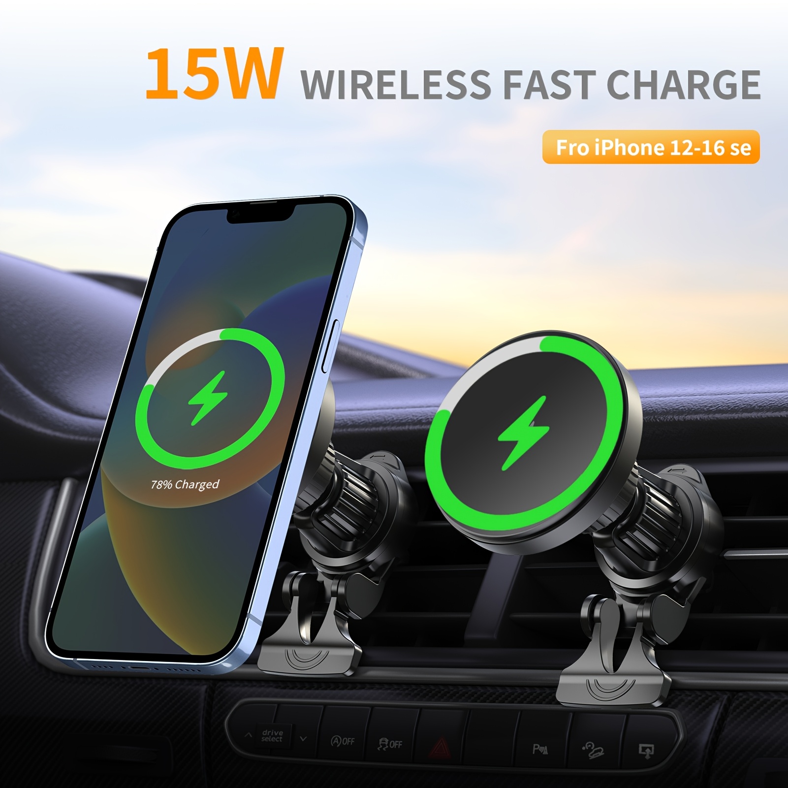 TEMU 15w Magnetic Wireless Charging Car Mount, Universal Air Vent/dashboard Phone Holder, Compatible With Iphone 17/16