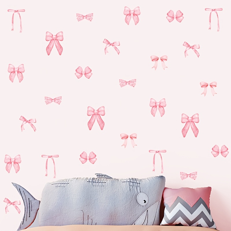 Image of 28 Pink Bow Wall Stickers For Christmas, Perfect For Decorating A Cozy And Romantic Bedroom Or Living Room
