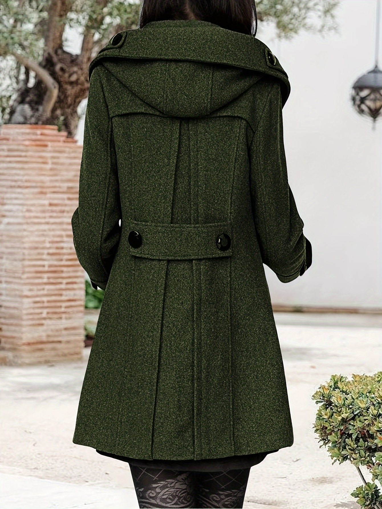 Hood Military Trench Coat Womens Womens Breasted Wool Pea