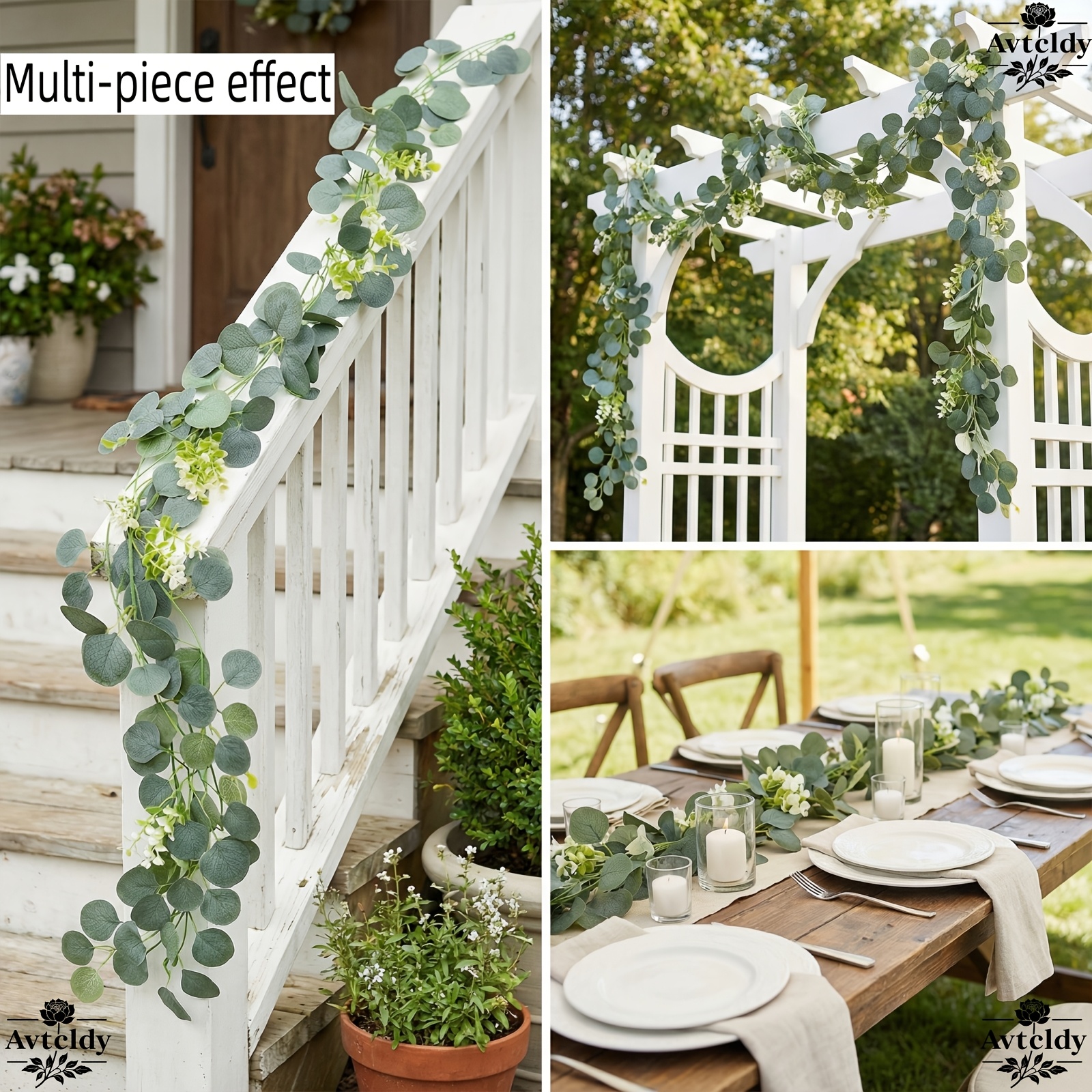 12pcs Avtcldy 3.9-foot Artificial Eucalyptus And Willow Vine With White Flowers - Versatile Green Leaf Wreath For Weddings, Engagements, Home And Event Decor, , , , Wedding Theme