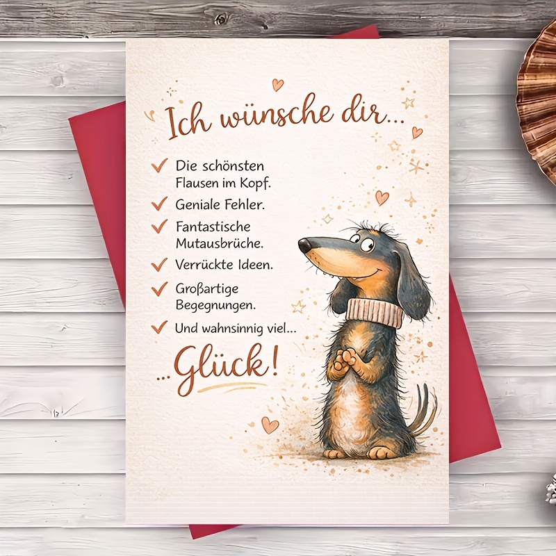 Image of 1 Envelope And 1 Greeting Cardcute Dachshund Greeting Card With Heart Accents For Colleagues Birthday Congrats Encouragement 2d Card Greeting Card