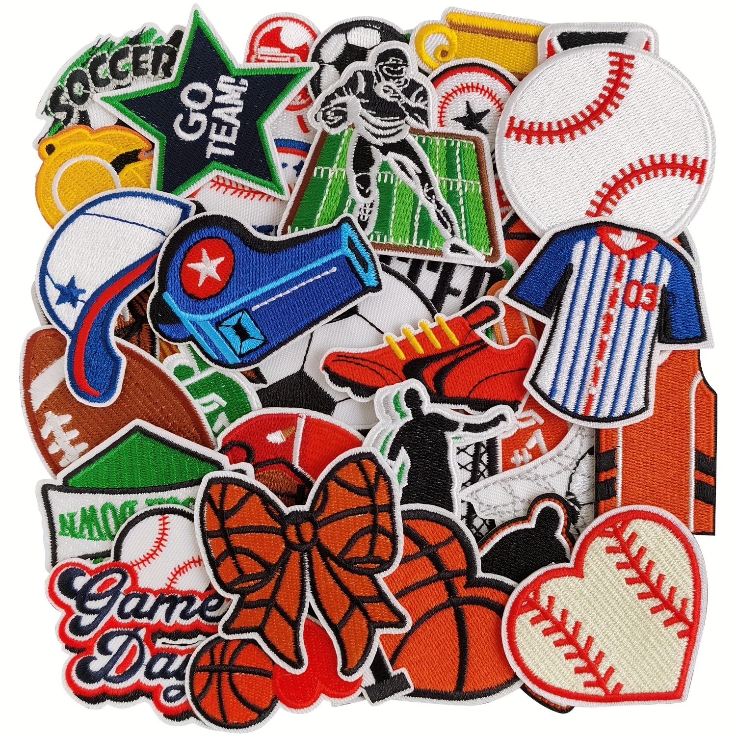 TEMU Set Of 36 Sports-themed Iron-on Patches For Jackets, Including Designs For Football, Baseball, Soccer, And Basketball. Perfect For Decorating
