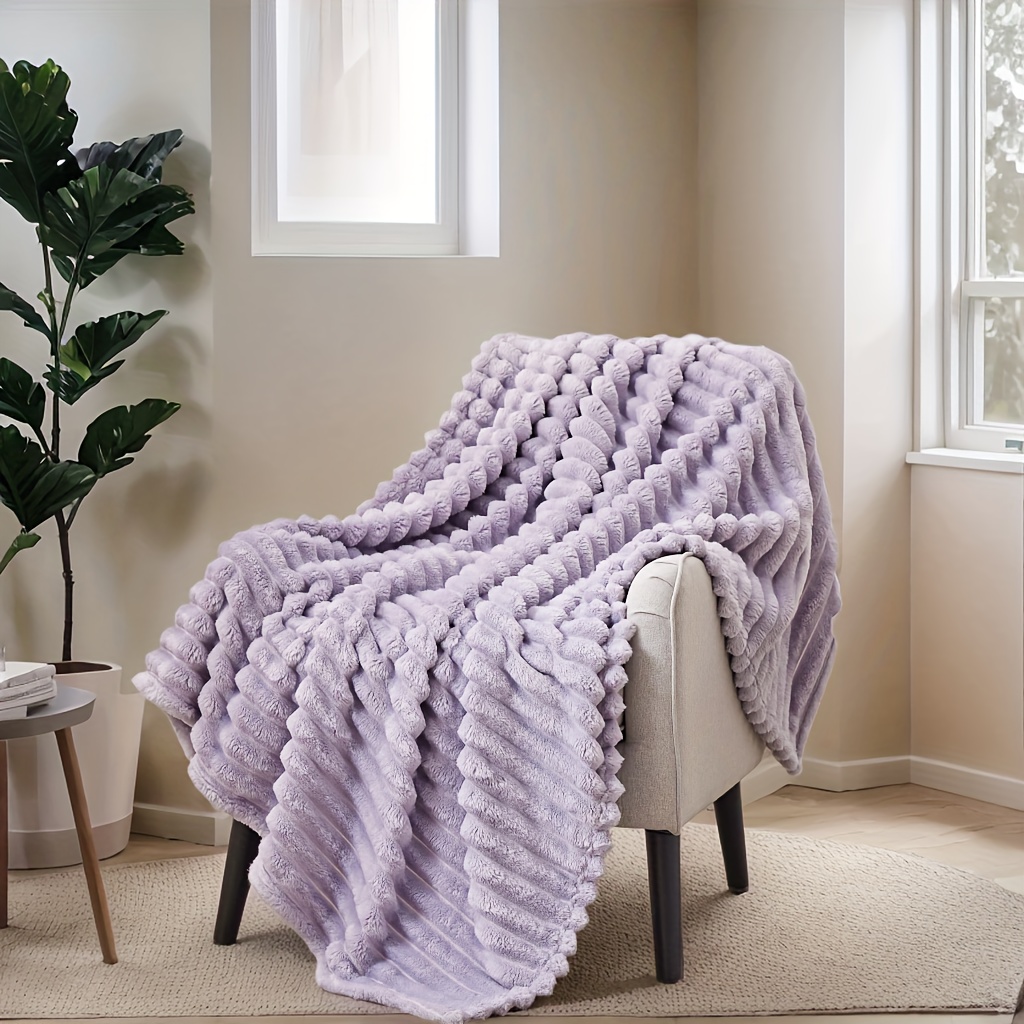 

Oversized Soft Fur Blanket For Sofa, Rabbit Velvet Nap Blanket, Comfortable And Warm Long Velvet Striped Blanket, Suitable For Sofa, Bedroom, Living Room, 71*79in, Purple