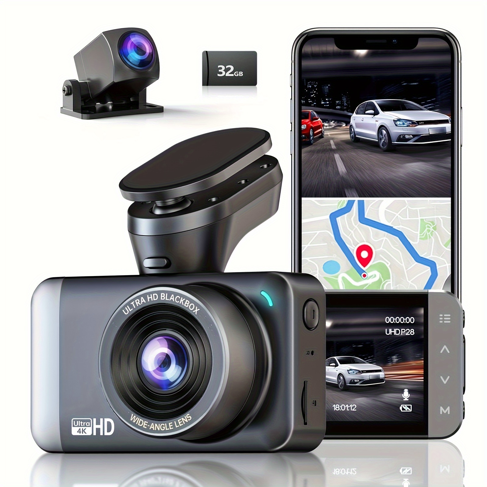 AZDOME M550 4K WiFi 3 canales en Dash Cam, doble frontal y trasero para  coche 4K+1080P tarjeta gratuita de 64 GB, GPS incorporado modo de