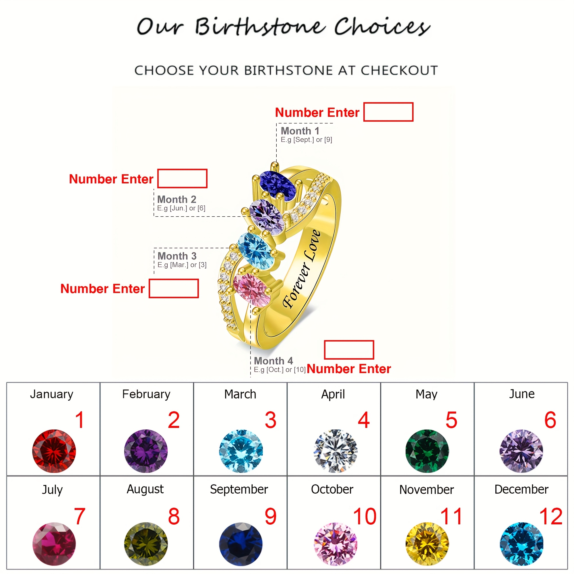 Personalized Classic Fashion Women's Ring with Birthstones