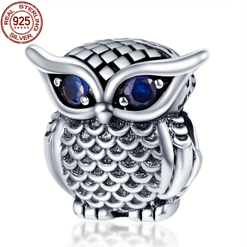 

Sterling Silver 925 Owl Charm Bead With Blue Crystal Eyes, Hypoallergenic Pendant Compatible With Original Brand Charm Snake Chains, Elegant Women's Jewelry Gift, 4g Silver Weight