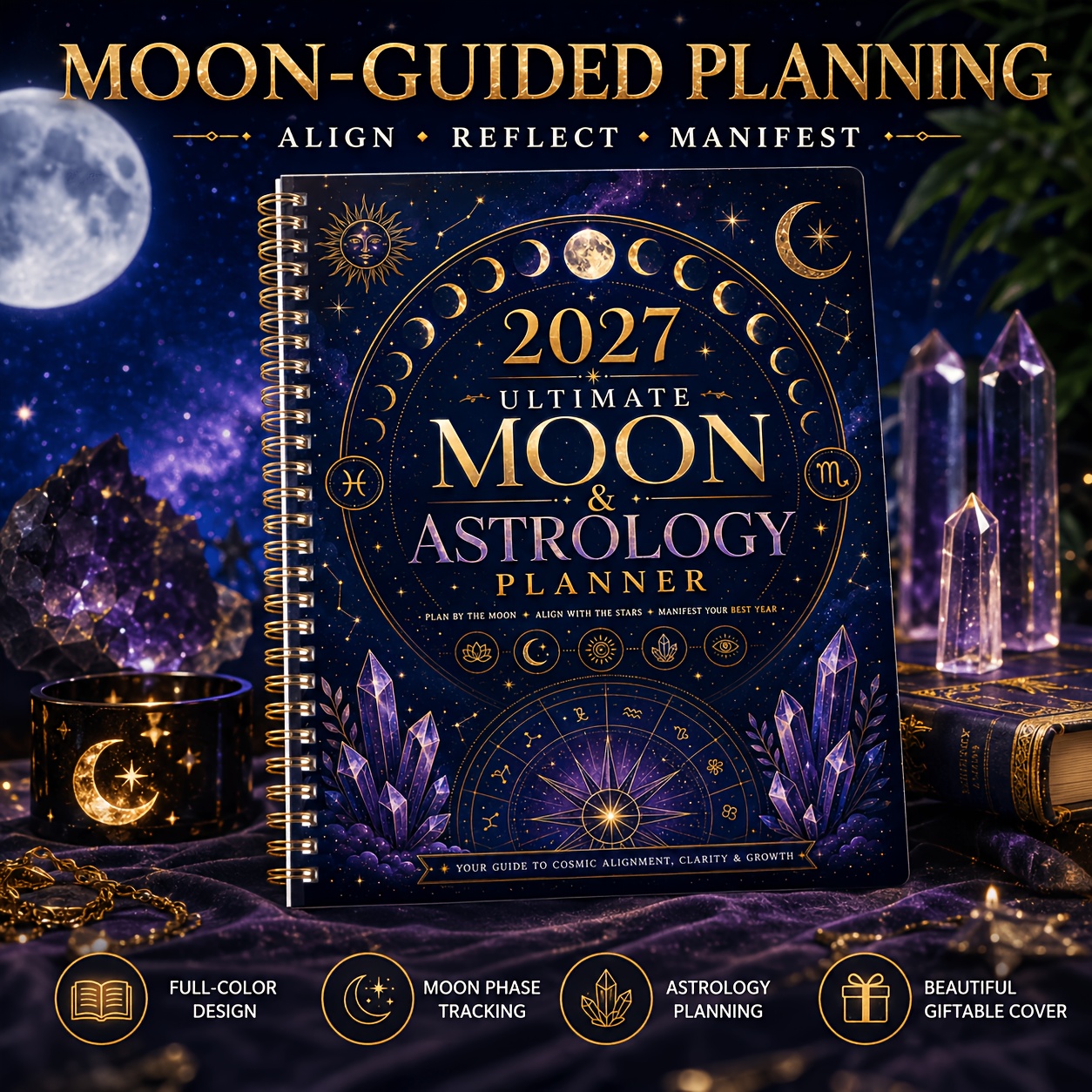 TEMU Manuel de planification de et de l'astrologie 2027, journal des phases lunaires et planification , avec guide des constellations et d', pour