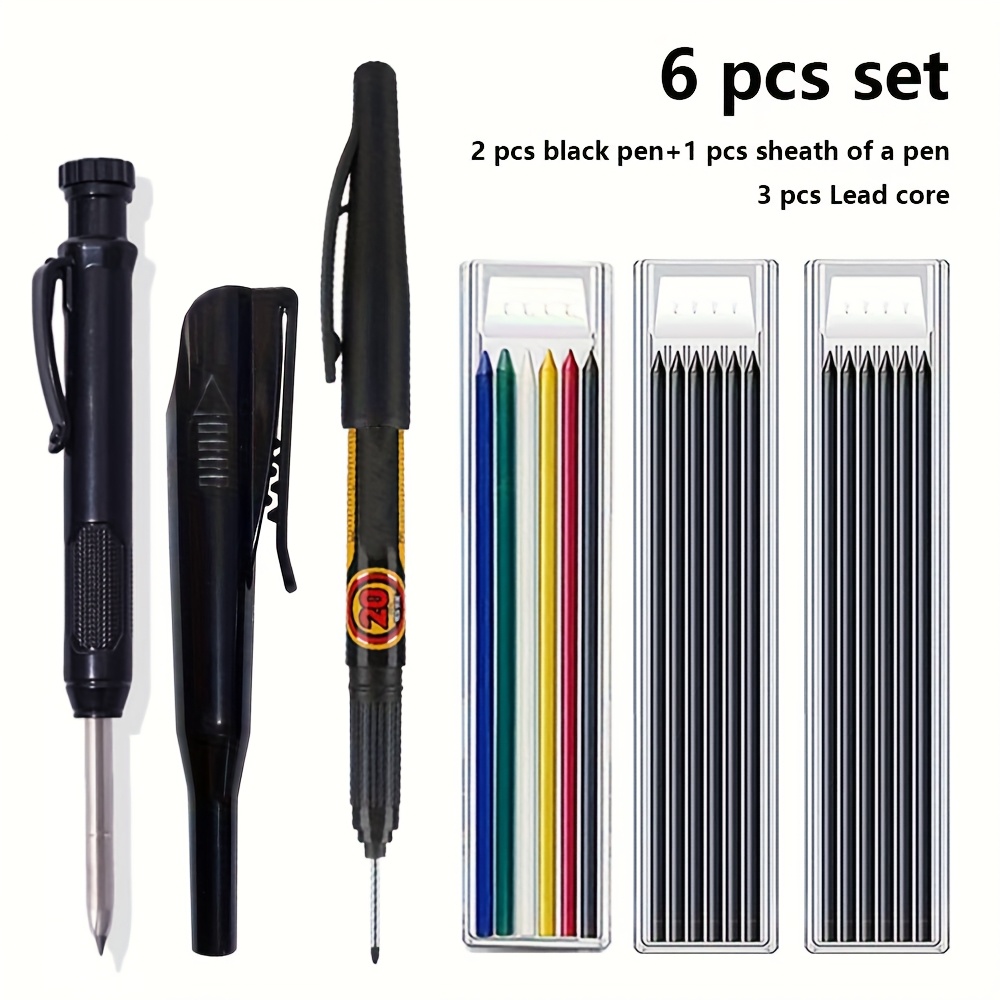 6pcs/set Solid For Carpenter Mechanical Pencil Set (with 6-color Pen Core) Equipped With A Built-in Pencil Sharpener And Deep Hole Marking Pen Suitable For Carpenter Designers' Drawing Work