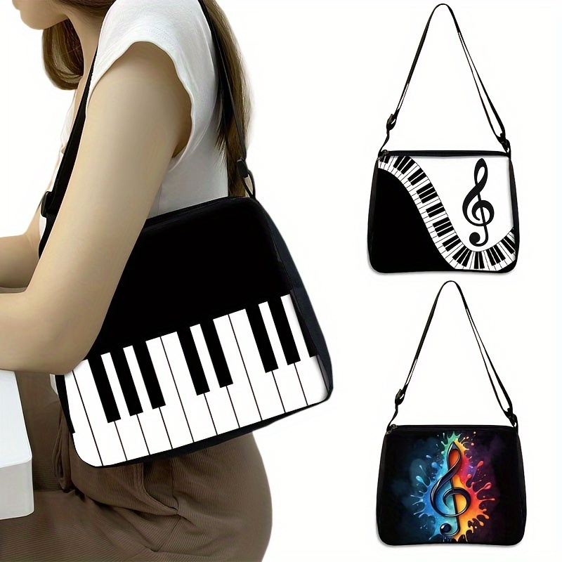 

Keyboard Musical Note Print Shoulder Bags For Travel Women Handbag Adjustable Large Capacity Ladies Messenger Bag