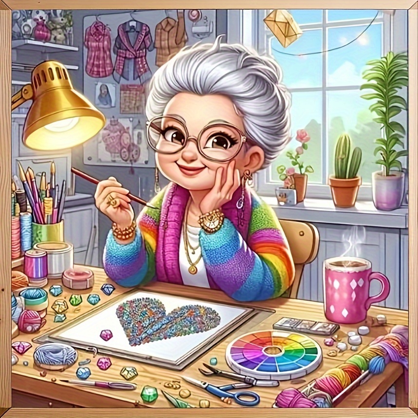 

Diy 5d Diamond Painting Kit - Abstract Grandma Design, Round Canvas, Beginners & Home Decor, Ideal Gift - 15.7x15.7 Inches