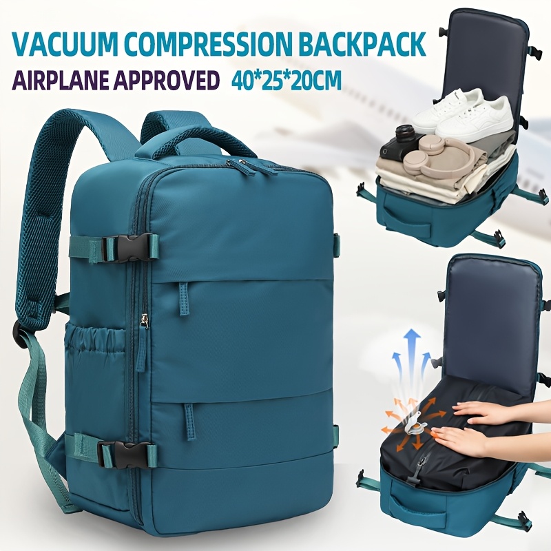 travel suitcase   vacuum compression backpack with air pump airplane approved large capacity travel bag 40 25 20cm multifunctional dual shoulder bag vacuum compression pouch   vacuum pump space saving storage tool   50 of space expanded storage vacuum bag combo set   practical for family trips