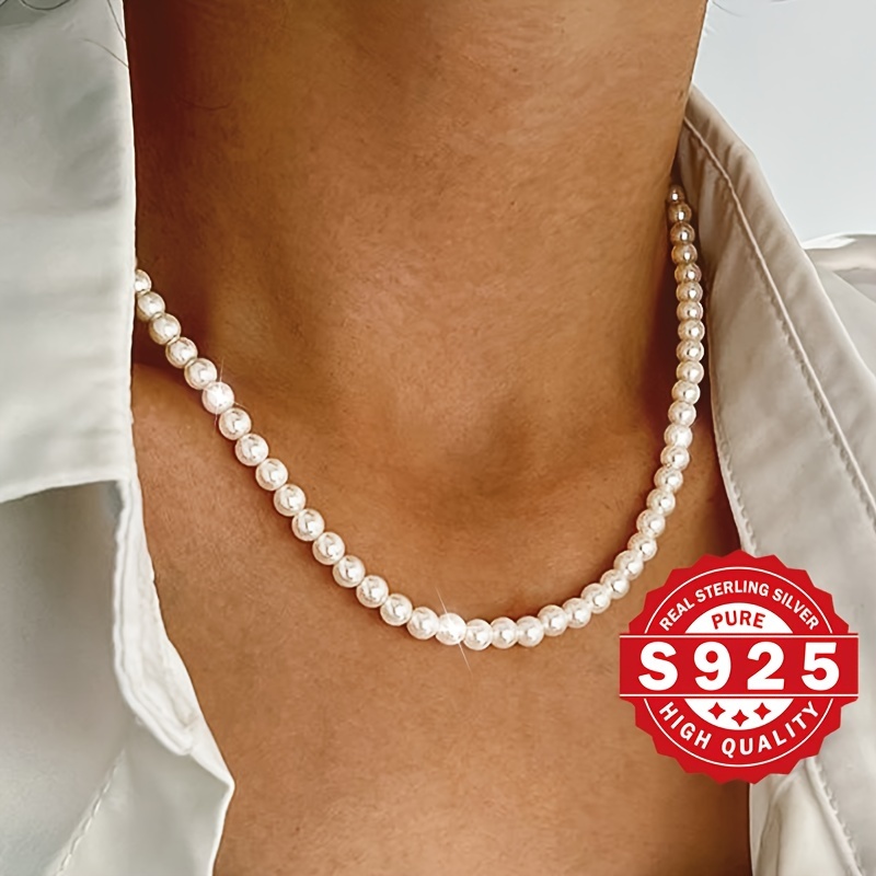 

925 Necklace Women's Pearl Necklace Luxury And Day And Valentine's Day Gift Vacation Wedding Celebration Multi-occasion Wear Low Allergy 1.15g