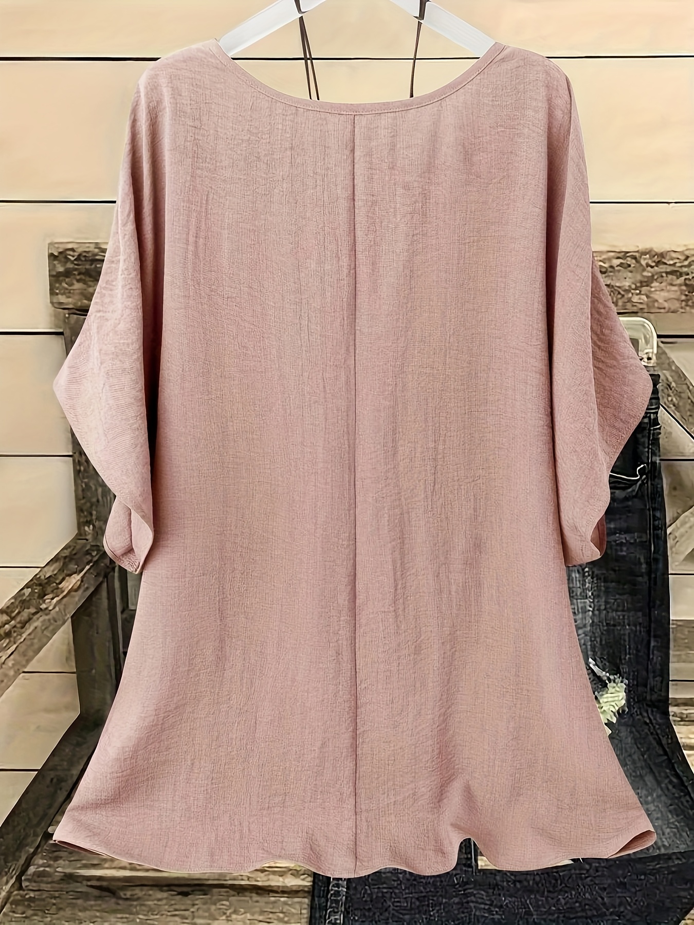 Plus Size, Plus Size Women's Casual Summer Batwing Sleeve Blouse - Olive Green Solid Color Round Neck Short Sleeve Shirt, Machine Washable & Dry Cleanable, Elegance Collection