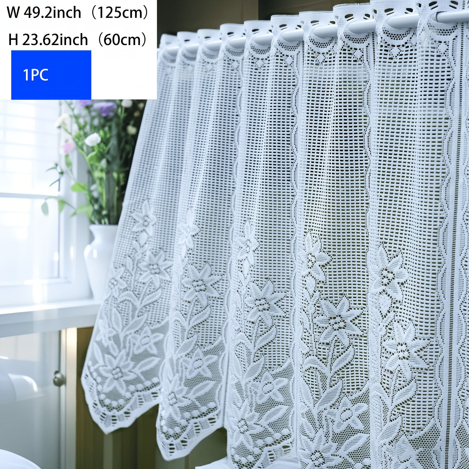 TEMU 1pc White Light-filtering Small Window Curtain Sheer Cafe Curtain, For Concealing And Beautifying Decoration, Country Style, Suitable For