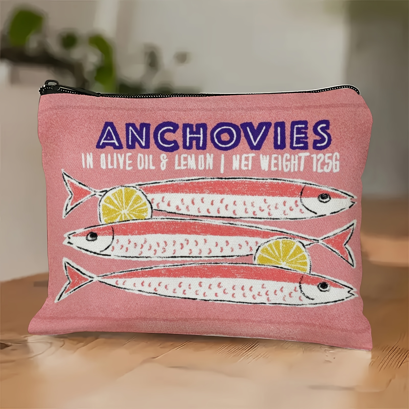 

Retro Anchovies Pouch With Olive Oil & – Pink Zipper Makeup Bag, Multi-functional Storage For Snacks, Stationery, Or Gifts, Unisex Adult Portable Organizer