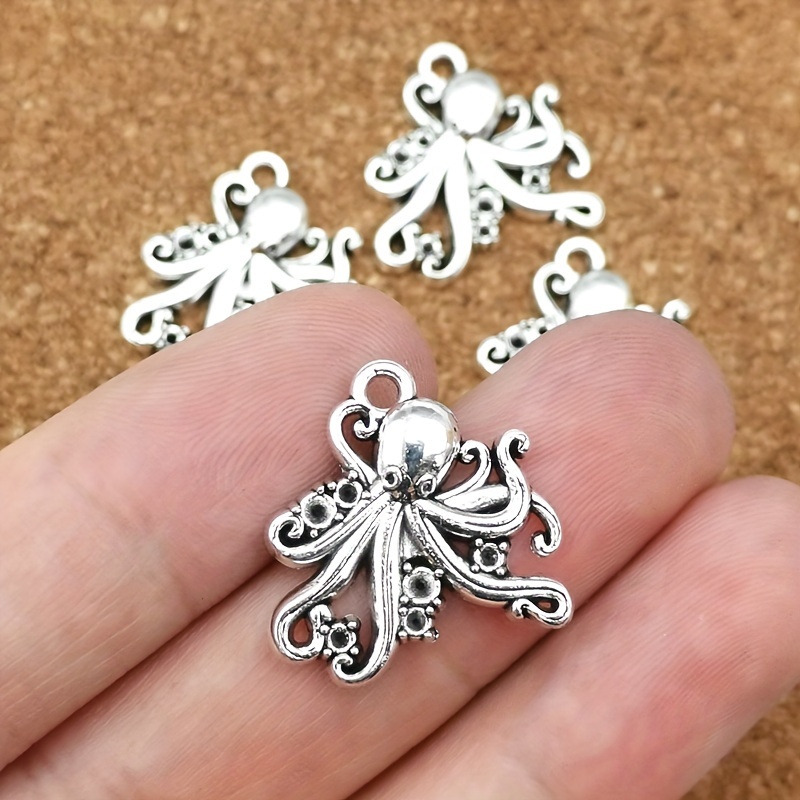 

10pcs Octopus Charms Pendants For Diy Jewelry Making, Antique Silver-tone Zinc Alloy, For Earrings, Bracelets, Necklaces, Keychains And Crafts Accessories