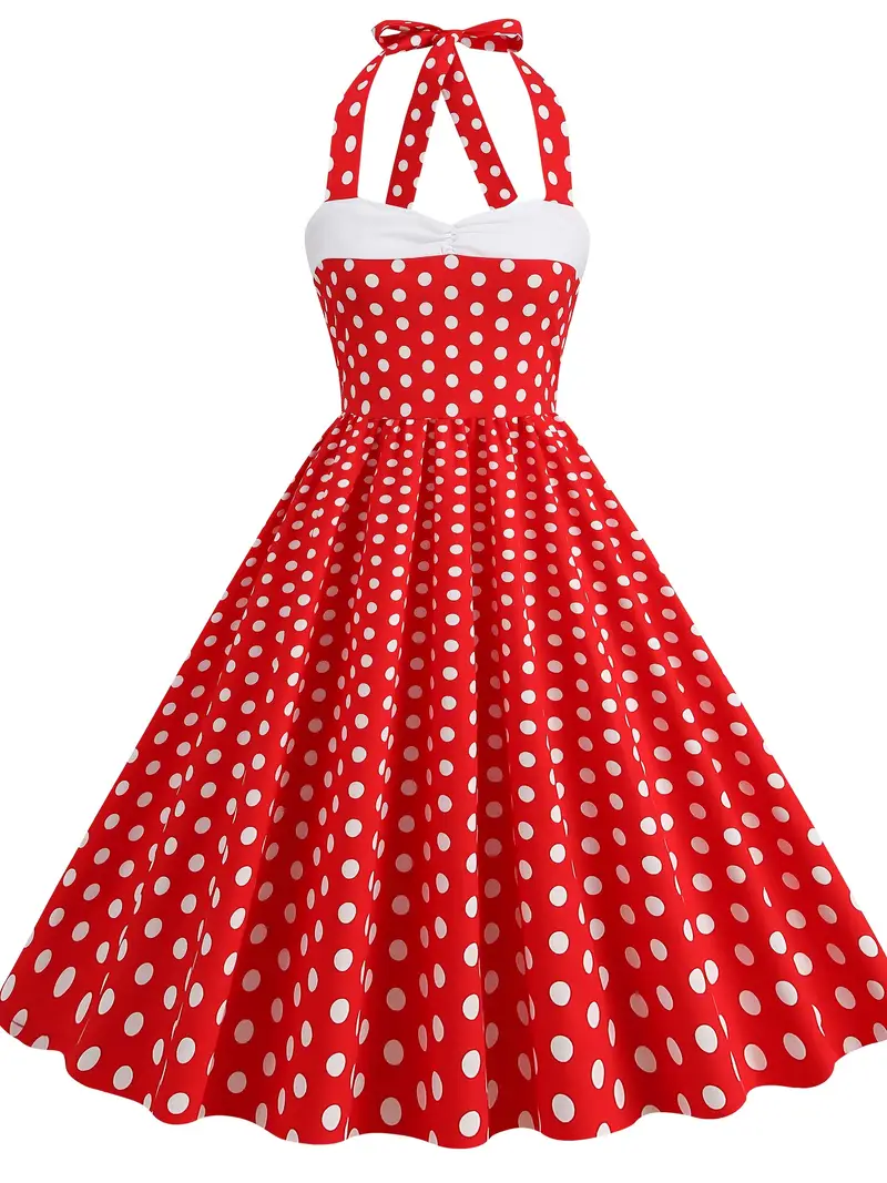 womens vintage inspired polka dot halter neck dress 50s - Temu Germany womens vintage inspired polka dot halter neck dress 50s - Temu Germany