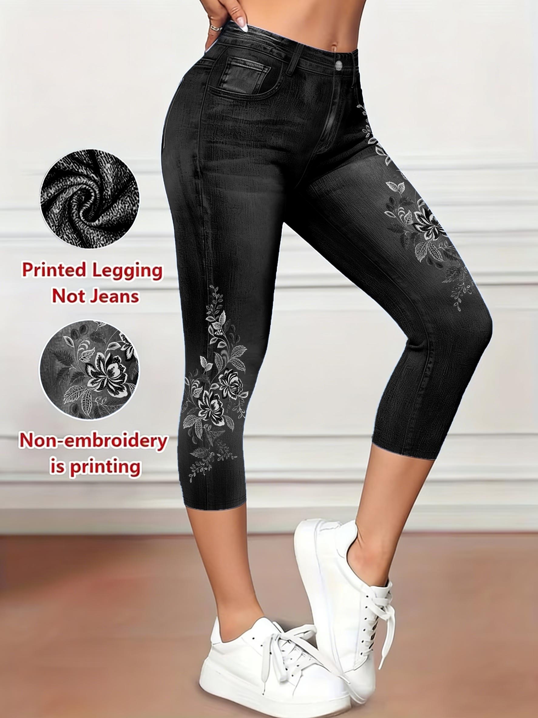 [Printed Leggings - Not Faux Denim Fabric]Women'S Printed Leggings - Not Made of Faux Denim Fabric, These Are Tight Stretch Pants, Featuring Stylish Printed Capris That Are Opaque And Stretchy. Suitable for All Seasons