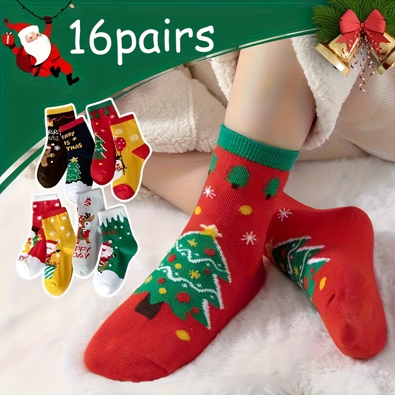 Image of 16 Pairs Of Christmas Socks, Suitable For , Perfect Gifts For Kids During The , Essential For Christmas Outfits, Fall And Winter Clothes Regular Fit