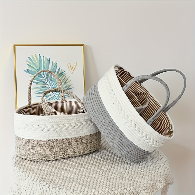 [1 Pack] Large Rope Storage Basket, 36.07X23.11X17.02cm Woven Storage Caddy with Removable Dividers, Multi-Functional Organizer Bin for Home Sundries, Available in Pink/Gray/Beige/Coffee White