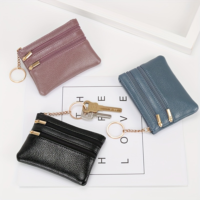

Mini Solid Color Zipper Wallet, Minimalist Textured Coin Purse, Versatile Lightweight Card Bag For Women
