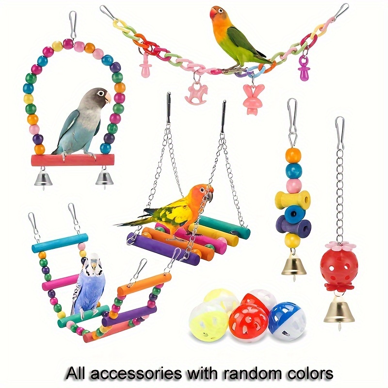 Image of Bird Parakeet Toys, Swing Hanging Standing Chewing Toy Hammock Climbing Ladder Bird Cage Colorful Toys Suitable For Budgerigar, Parakeet, Conure, Cockatiel