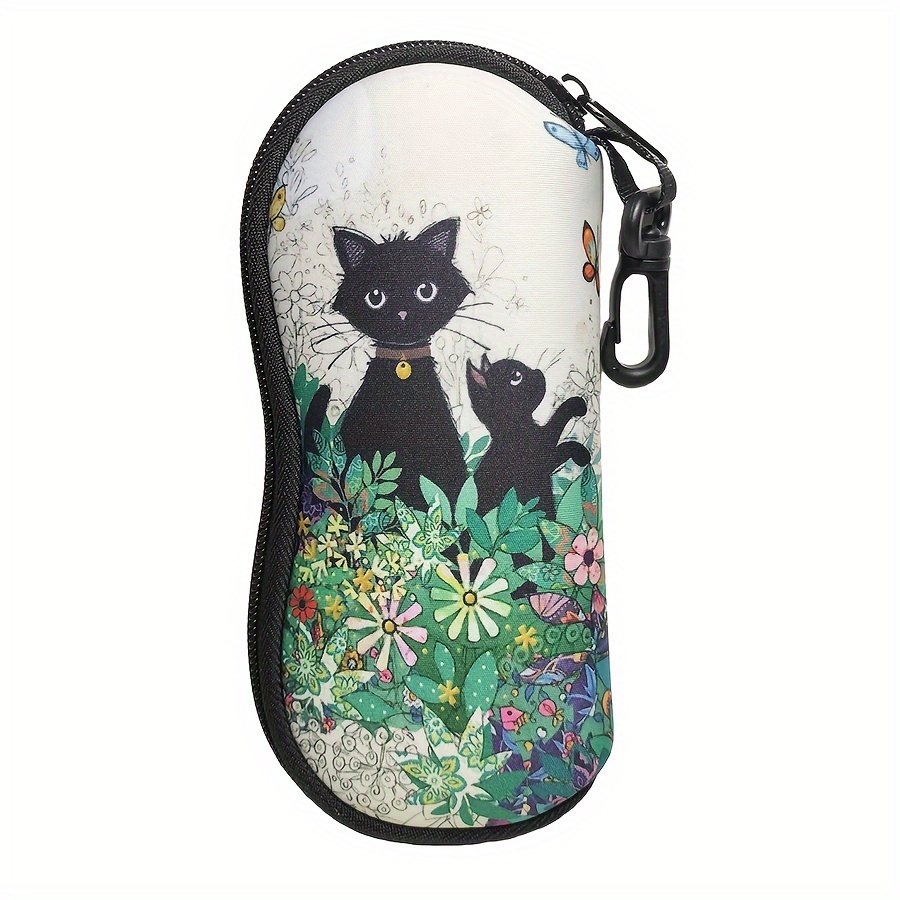 

1pc Whimsycat Neoprene Glasses Case, Cat Keychain, Portable ,