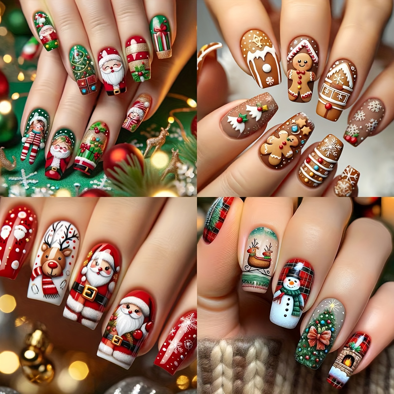TEMU 4 (96 pièces) Motif festive de Noël avec Père Noël en trois dimensions, en pain d'épices portant une , sapin de Noël à blocs de couleur, maison