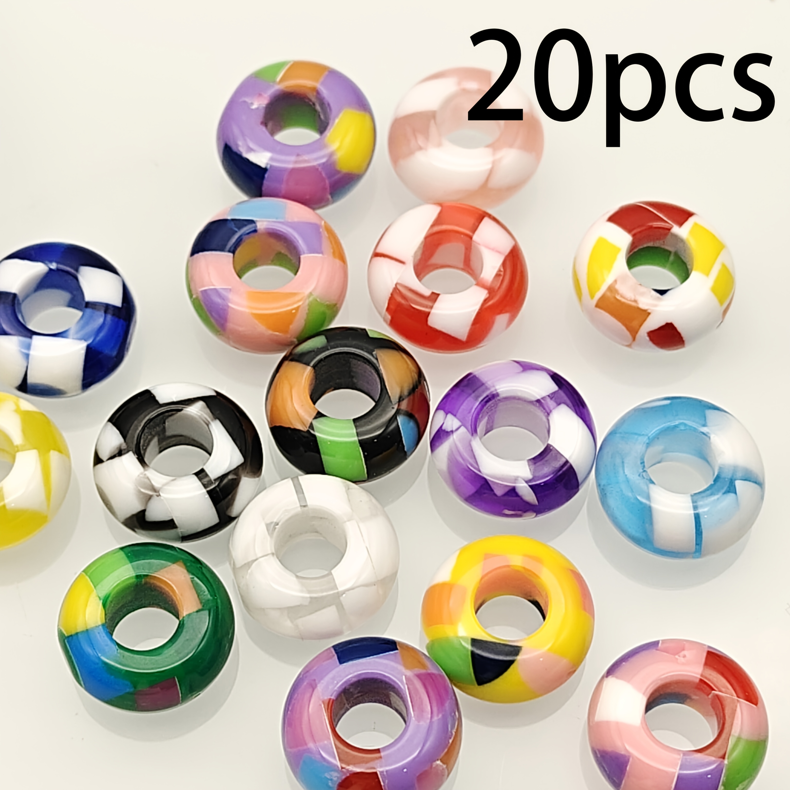 TEMU 20 piezas de hermosas cuentas de resina con bloques de color y agujero grande, cuentas sueltas para hacer joyas, adecuadas para collares,